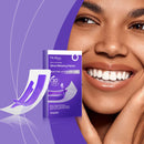 Fitas clareadoras roxas para dentes: clareiam os dentes, removem placa bacteriana, manchas, promovem higiene bucal, reduzem a sensibilidade e são ideais para clareamento dental.