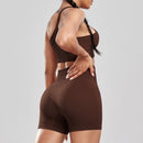 Novos conjuntos de shorts femininos para fitness 2024 Conjuntos de shorts justos e elásticos de cintura alta Conjuntos de shorts sensuais para correr ao ar livre Moda casual  Top feminino