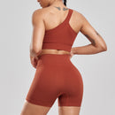 Novos conjuntos de shorts femininos para fitness 2024 Conjuntos de shorts justos e elásticos de cintura alta Conjuntos de shorts sensuais para correr ao ar livre Moda casual  Top feminino