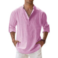 Novas camisas de algodão e linho para homem Camisas casuais Camisas leves de manga comprida Camisas Henley Beach Camisas havaianas para homem