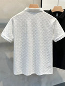 Camiseta Polo Masculina de Verão, Manga Curta, Revestida e com Detalhe Vazado, em Seda Gelo, Respirável, para Negócios, Moda Masculina de Marca.