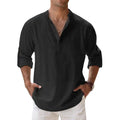 Novas camisas de algodão e linho para homem Camisas casuais Camisas leves de manga comprida Camisas Henley Beach Camisas havaianas para homem