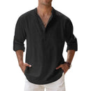 Novas camisas de algodão e linho para homem Camisas casuais Camisas leves de manga comprida Camisas Henley Beach Camisas havaianas para homem