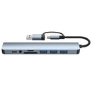 Hub USB 8 em 2 + Tipo C com adaptador de áudio de 3,5 mm, leitor de cartão Micro SD, conversor de disco para laptop, tablet e celular.