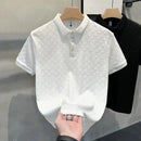Camiseta Polo Masculina de Verão, Manga Curta, Revestida e com Detalhe Vazado, em Seda Gelo, Respirável, para Negócios, Moda Masculina de Marca.