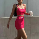 Conjunto de roupa íntima sem costura Roupa de ioga para mulheres Camiseta regata Calças de ioga Letras em inglês Sem costura Casual Cobertura