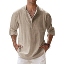 Novas camisas de algodão e linho para homem Camisas casuais Camisas leves de manga comprida Camisas Henley Beach Camisas havaianas para homem