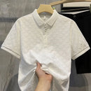 Camiseta Polo Masculina de Verão, Manga Curta, Revestida e com Detalhe Vazado, em Seda Gelo, Respirável, para Negócios, Moda Masculina de Marca.