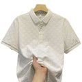 Camiseta Polo Masculina de Verão, Manga Curta, Revestida e com Detalhe Vazado, em Seda Gelo, Respirável, para Negócios, Moda Masculina de Marca.