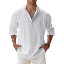 Novas camisas de algodão e linho para homem Camisas casuais Camisas leves de manga comprida Camisas Henley Beach Camisas havaianas para homem