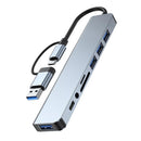 Hub USB 8 em 2 + Tipo C com adaptador de áudio de 3,5 mm, leitor de cartão Micro SD, conversor de disco para laptop, tablet e celular.