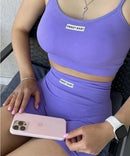 Conjunto de roupa íntima sem costura Roupa de ioga para mulheres Camiseta regata Calças de ioga Letras em inglês Sem costura Casual Cobertura