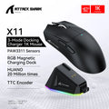 Attack Shark X11 Mouse Sem Fio Bluetooth Três Modos 2.4G PAW3311 RGB PC Base de carregamento magnético, Gaming E-sports Mouse