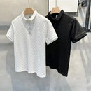 Camiseta Polo Masculina de Verão, Manga Curta, Revestida e com Detalhe Vazado, em Seda Gelo, Respirável, para Negócios, Moda Masculina de Marca.