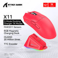 Attack Shark X11 Mouse Sem Fio Bluetooth Três Modos 2.4G PAW3311 RGB PC Base de carregamento magnético, Gaming E-sports Mouse