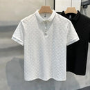 Camiseta Polo Masculina de Verão, Manga Curta, Revestida e com Detalhe Vazado, em Seda Gelo, Respirável, para Negócios, Moda Masculina de Marca.