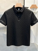 Camiseta Polo Masculina de Verão, Manga Curta, Revestida e com Detalhe Vazado, em Seda Gelo, Respirável, para Negócios, Moda Masculina de Marca.