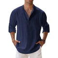 Novas camisas de algodão e linho para homem Camisas casuais Camisas leves de manga comprida Camisas Henley Beach Camisas havaianas para homem