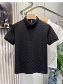 Camiseta Polo Masculina de Verão, Manga Curta, Revestida e com Detalhe Vazado, em Seda Gelo, Respirável, para Negócios, Moda Masculina de Marca.