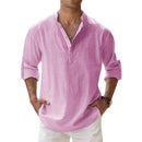 Novas camisas de algodão e linho para homem Camisas casuais Camisas leves de manga comprida Camisas Henley Beach Camisas havaianas para homem
