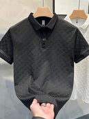 Camiseta Polo Masculina de Verão, Manga Curta, Revestida e com Detalhe Vazado, em Seda Gelo, Respirável, para Negócios, Moda Masculina de Marca.