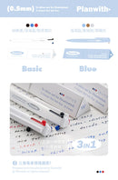 Kawaii 3 Cor Multifuncional Retrátil Caneta Gel 0.5mm Triangular Confortável Grip Pen Holder Papelaria Caneta