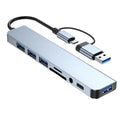 Hub USB 8 em 2 + Tipo C com adaptador de áudio de 3,5 mm, leitor de cartão Micro SD, conversor de disco para laptop, tablet e celular.