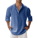Novas camisas de algodão e linho para homem Camisas casuais Camisas leves de manga comprida Camisas Henley Beach Camisas havaianas para homem