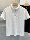Camiseta Polo Masculina de Verão, Manga Curta, Revestida e com Detalhe Vazado, em Seda Gelo, Respirável, para Negócios, Moda Masculina de Marca.
